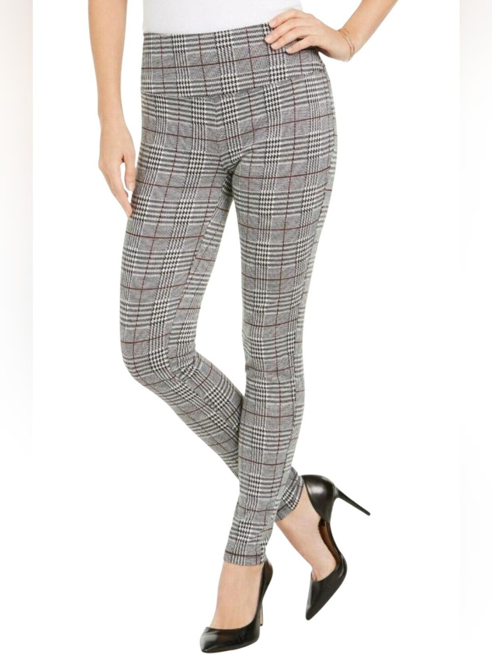 INTRO LOVE THE FIT BLACK, WHITE & RED PLAID LEGGINGS NWT - Picture 3 of 4